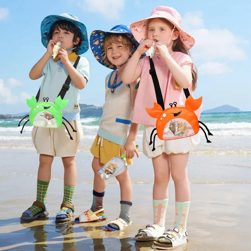 YOOLEETC 4PCS Beach Toy Mesh Shovel and Mesh Beach Bag Seashell Bag for Sand Filter & Collect Shells Sand Sifter Shell Collecting Tools(Green-Orange Crab) - Image 4